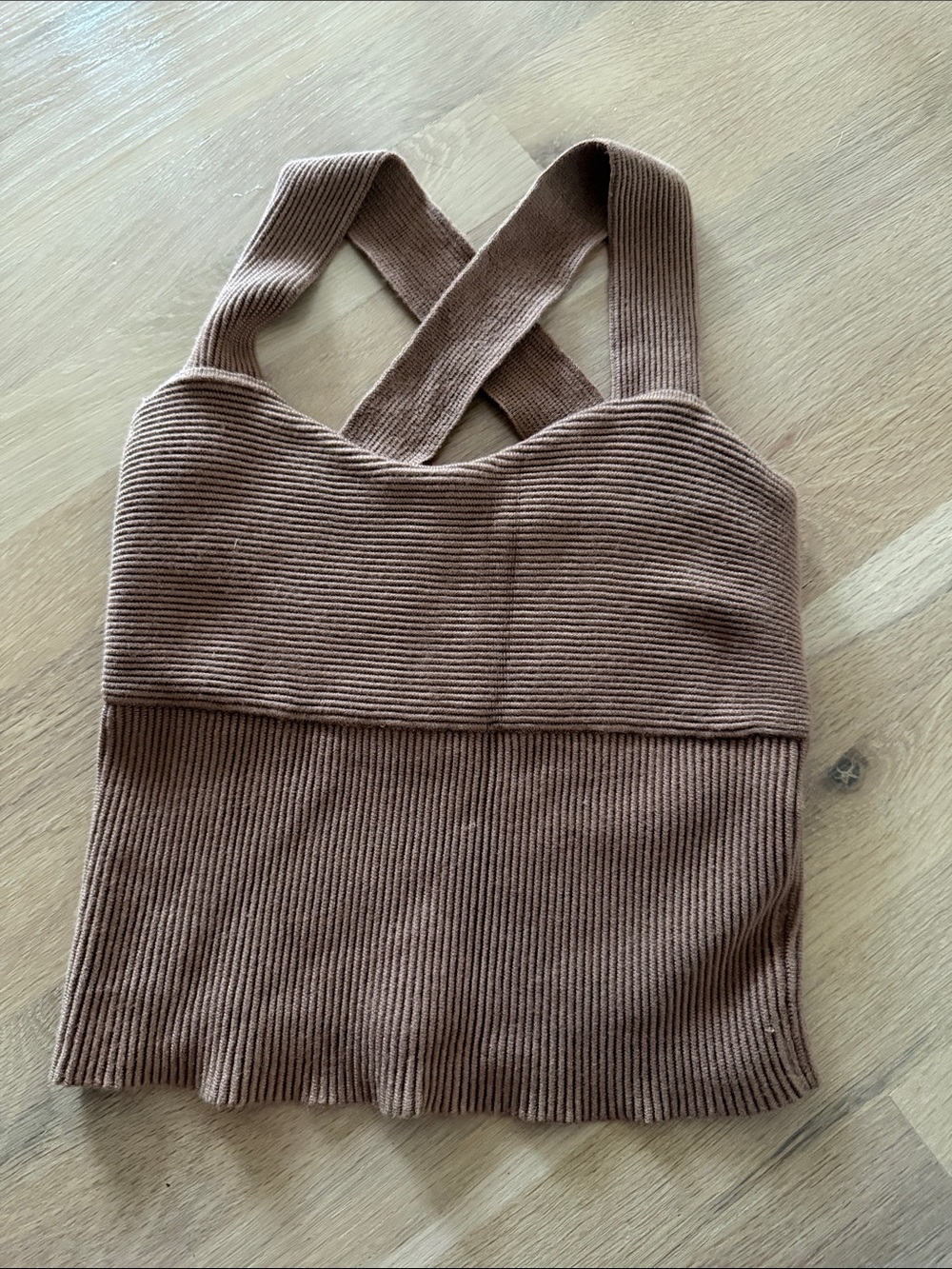 Abercrombie & Fitch Ribbed Crossback Crop Tank - Brown